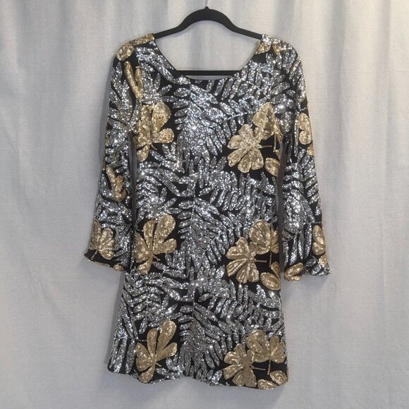Belle Badgley Mischka Size 6 Gold and Silver Sequined Dress